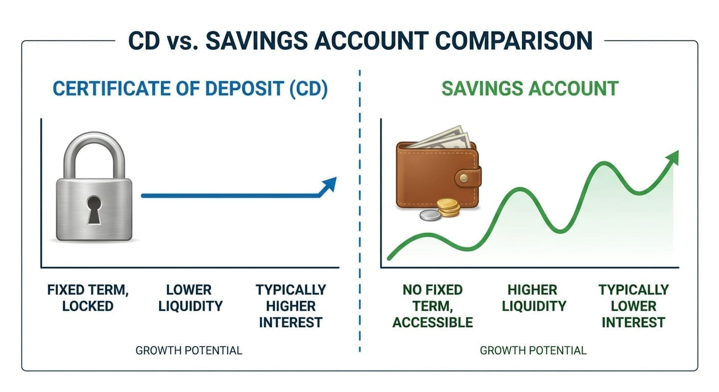 Diagram comparing liquidity to show what is a CD versus savings.