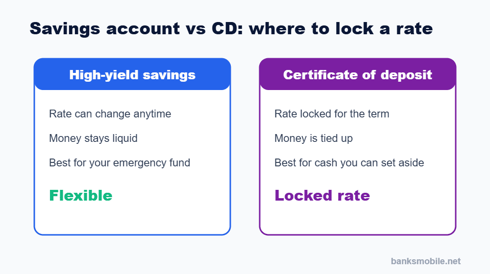 Comparison of a high-yield savings account versus a CD